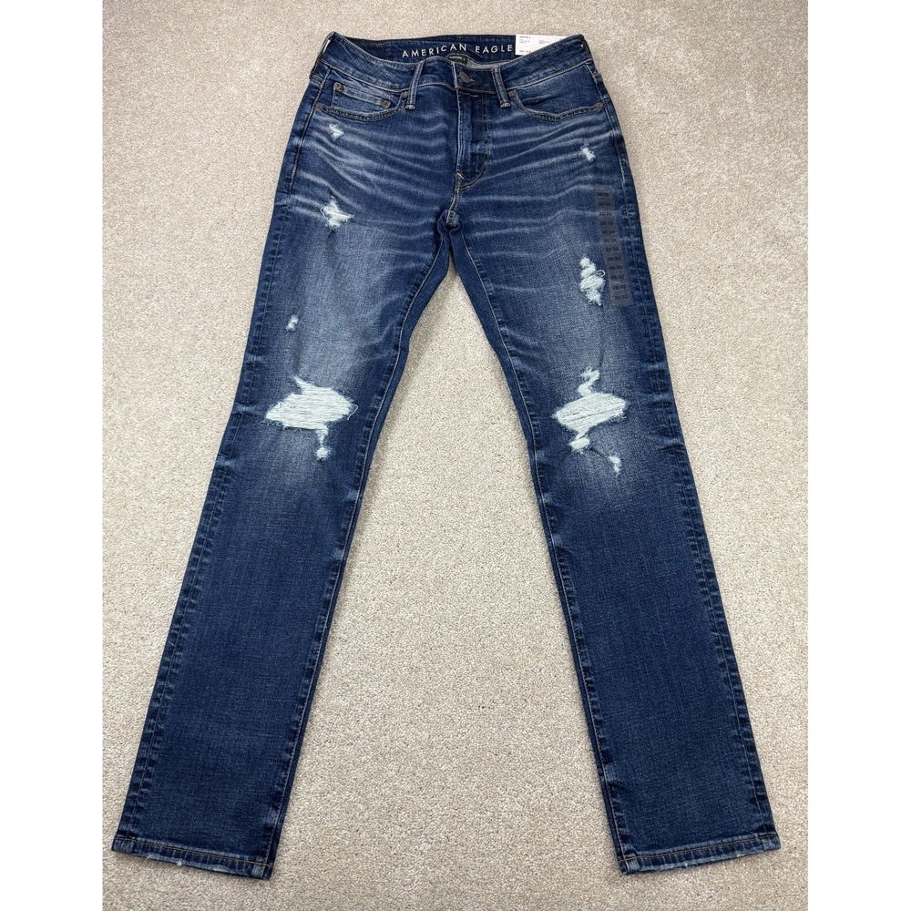 American Eagle AirFlex+ Slim Straight Jeans Men 30x32 Distressed Stretch NEW